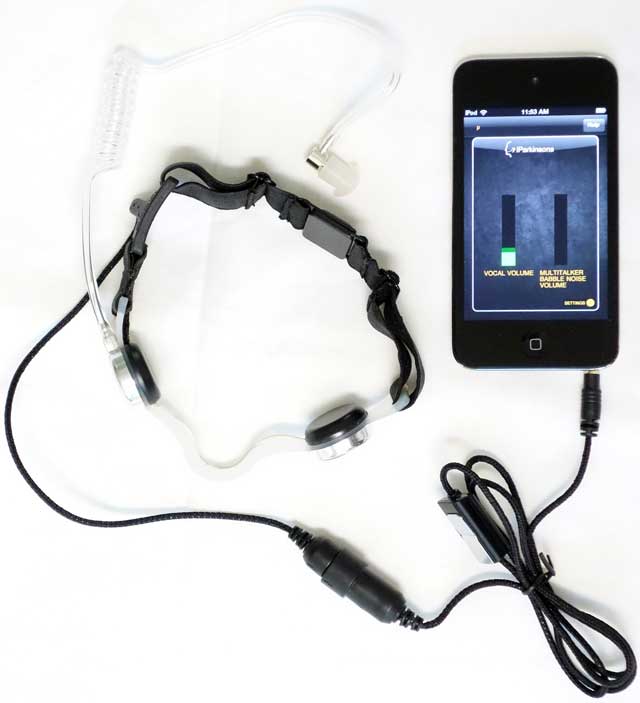 iParkinsons with Iasus NT3 throat microphone and monaural earphone